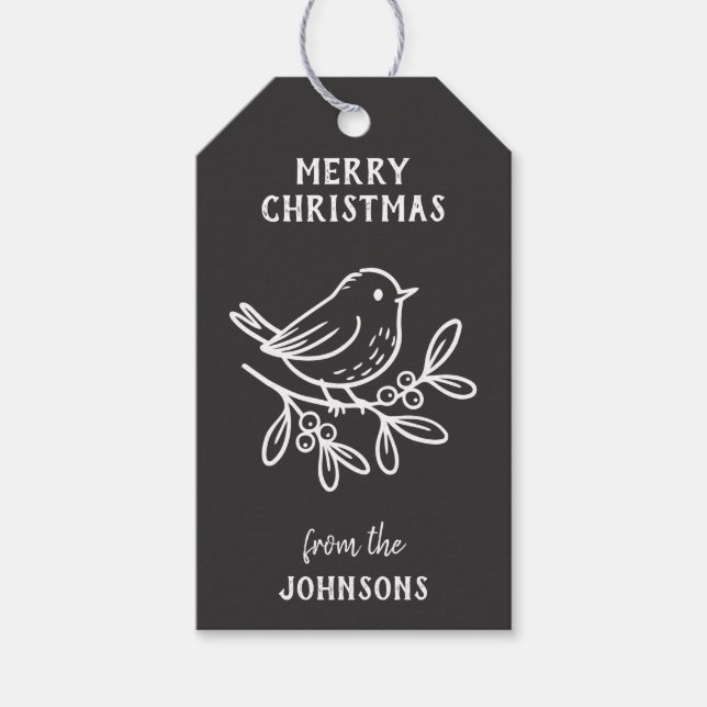 Personalized Family Name Merry Christmas Robin Presentetikett (Framsidan)