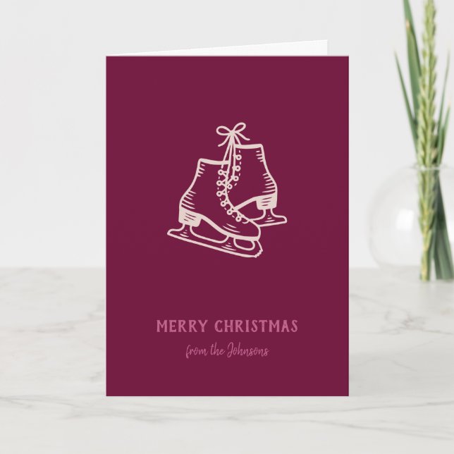 Personalized Family Name Merry Christmas Skates Kort (Framsida)