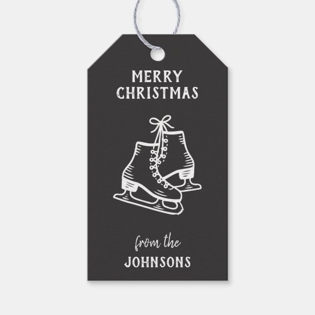 Personalized Family Name Merry Christmas Skates Presentetikett (Framsidan)
