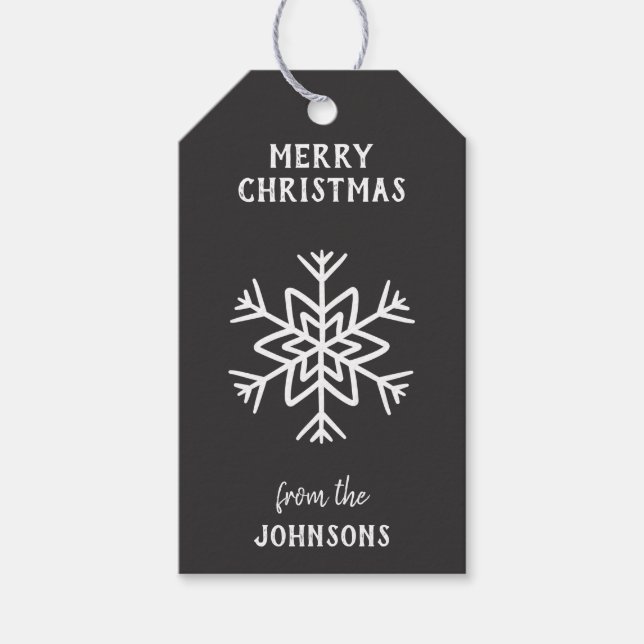 Personalized Family Name Merry Christmas Snowflake Presentetikett (Framsidan)