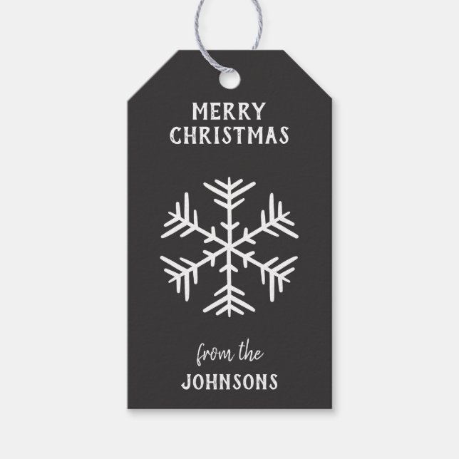 Personalized Family Name Merry Christmas Snowflake Presentetikett (Framsidan)