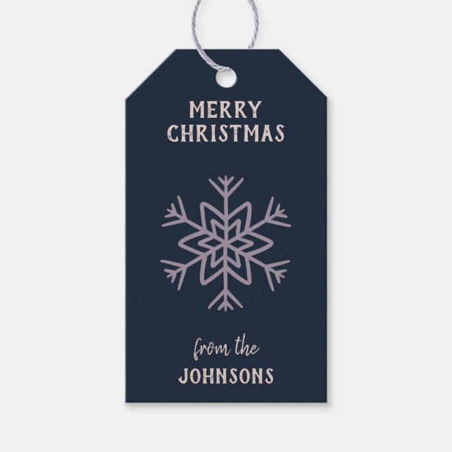 Personalized Family Name Merry Christmas Snowflake Presentetikett (Framsidan)