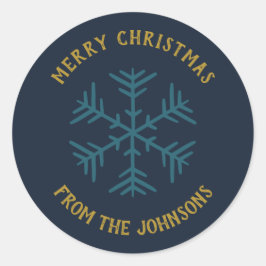 Personalized Family Name Merry Christmas Snowflake Runt Klistermärke