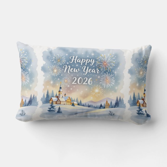 Personalized Family Name New Year Throw Pillow Lumbarkudde (Baksida)