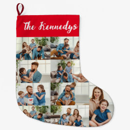 Personalized Family Name & Photo Collage Christmas Stor Julstrumpa