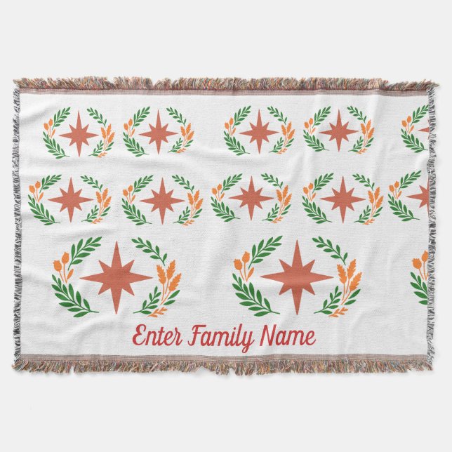 Personalized Family Name Rustic Boho Star Wreath Filt (Framsidan)