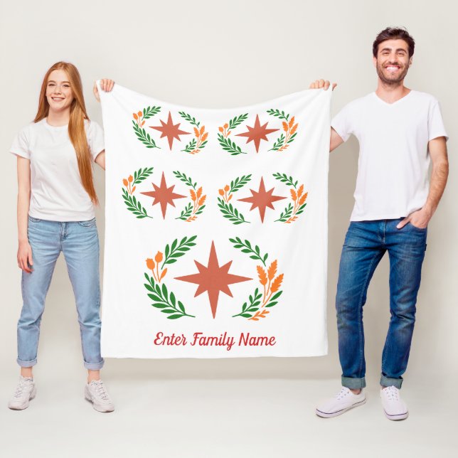 Personalized Family Name Rustic Boho Star Wreath Fleecefilt (På plats)