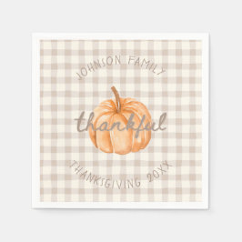 Personalized Family Name Thankful Neutral Gingham Pappersservett