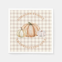 Personalized Family Name Thankful Neutral Gingham