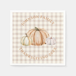 Personalized Family Name Thankful Neutral Gingham Pappersservett