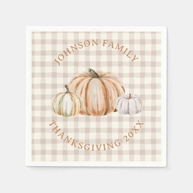 Personalized Family Name Thankful Neutral Gingham Pappersservett (Framsidan)