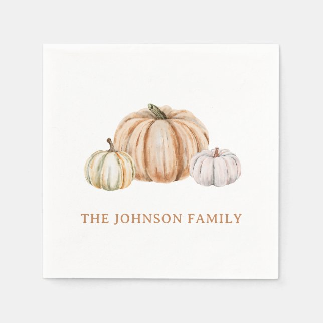 Personalized Family Name Thankful Neutral Pumpkin Pappersservett (Framsidan)