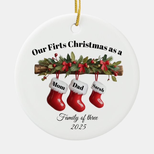 Personalized Family of Three Christmas Ornament Julgransprydnad Keramik (Framsidan)