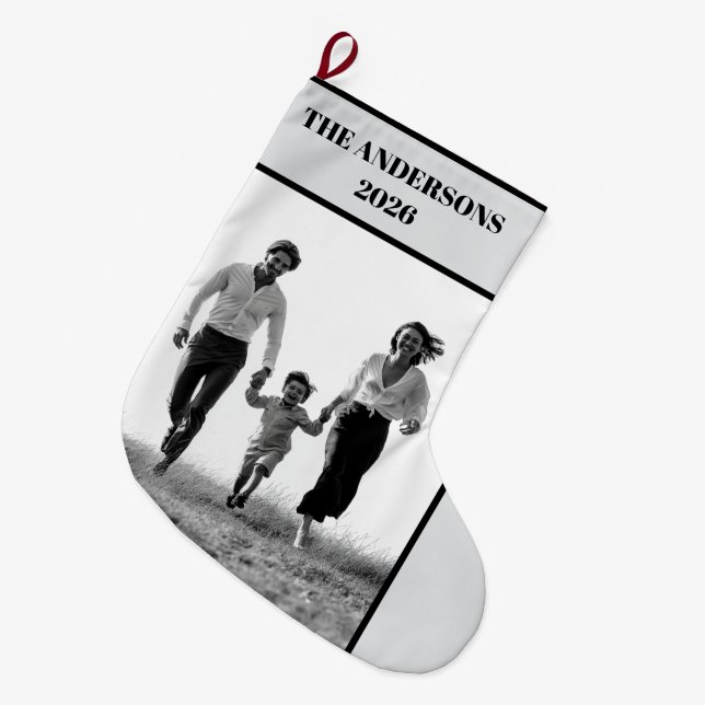 Personalized Family Photo Christmas Stocking Stor Julstrumpa (Framsidan (Hängande))