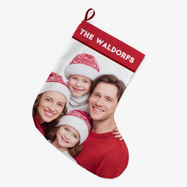 Personalized Family Photo Christmas Stocking Stor Julstrumpa (Framsidan (Hängande))
