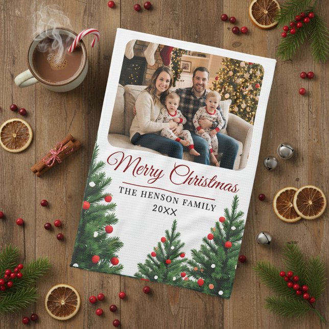 Personalized Family Photo Christmas Tree Kökshandduk (Skapare uppladdad)