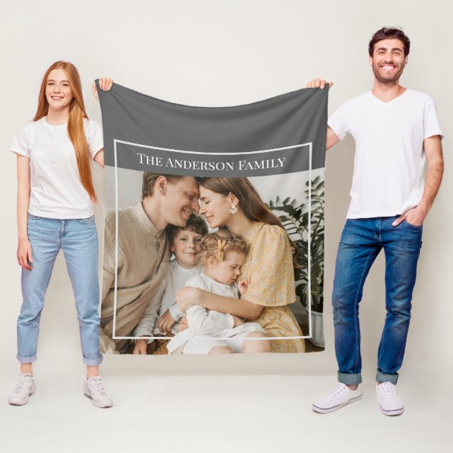 Personalized Family Photo | Custom Family Name  Fleecefilt (På plats)