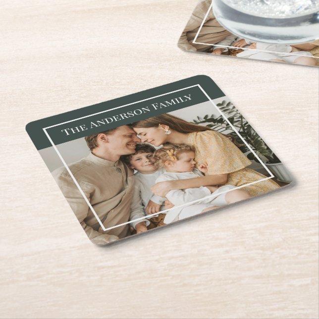 Personalized Family Photo | Custom Family Name  Underlägg Papper Kvadrat (Vinklad)
