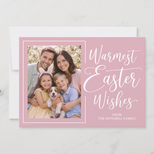 Personalized Family Photo Happy Easter Blush Pink Julkort (Framsida)