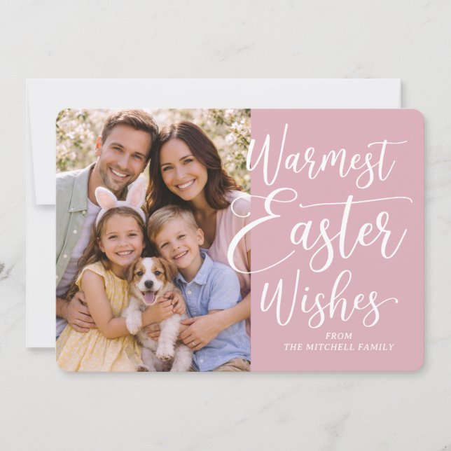 Personalized Family Photo Happy Easter Blush Pink Julkort (Framsida)