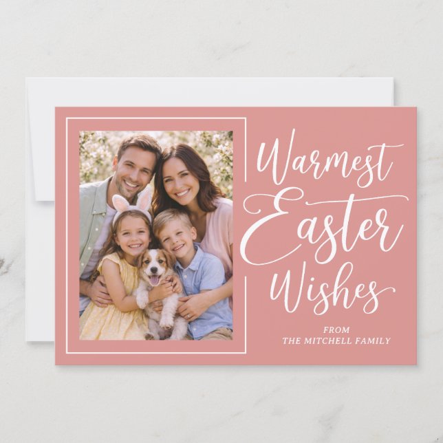 Personalized Family Photo Happy Easter Coral Pink Julkort (Framsida)