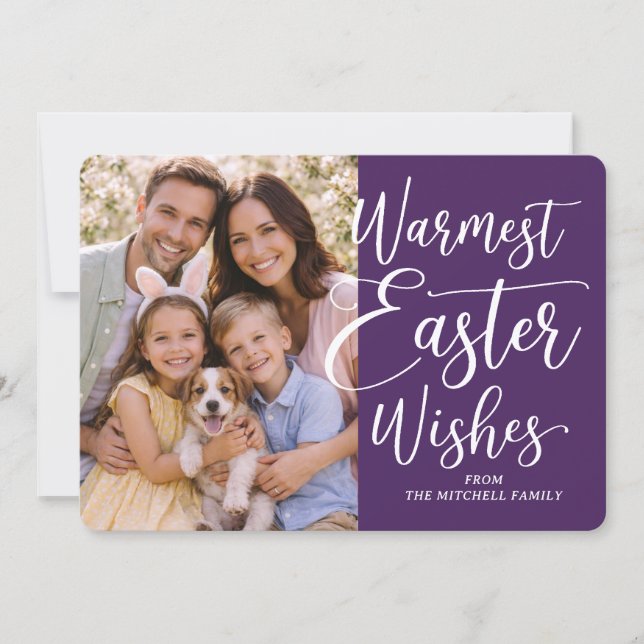 Personalized Family Photo Happy Easter Dark Purple Julkort (Framsida)