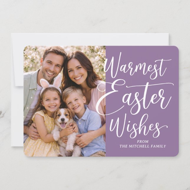 Personalized Family Photo Happy Easter On Purple Julkort (Framsida)