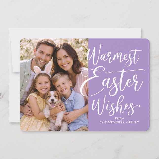 Personalized Family Photo Happy Easter On Purple Julkort (Framsida)