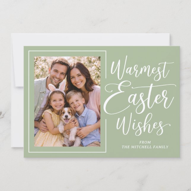 Personalized Family Photo Happy Easter Sage Green Julkort (Framsida)