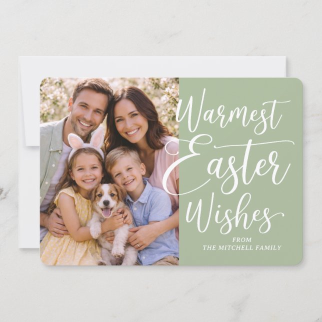 Personalized Family Photo Happy Easter Sage Green Julkort (Framsida)