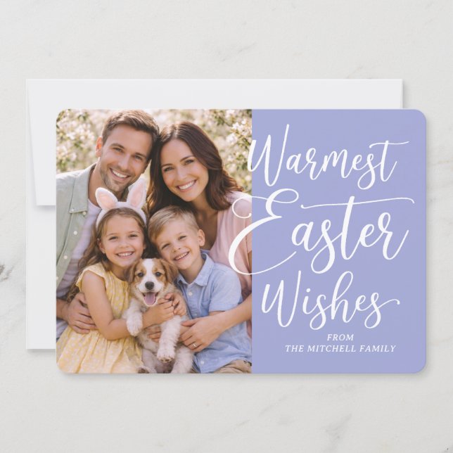 Personalized Family Photo Happy Easter Violet Blue Julkort (Framsida)