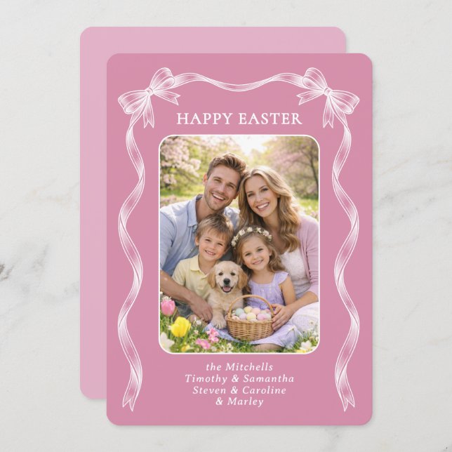 Personalized Family Photo On Mauve Pink Easter Julkort (Fram/baksida)