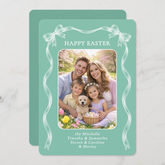 Personalized Family Photo On Mauve Pink Easter Julkort (Fram/baksida)