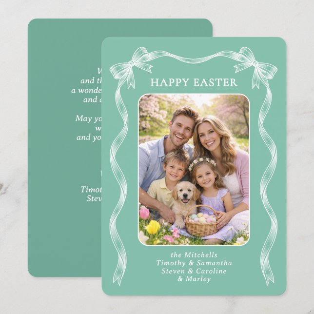 Personalized Family Photo On Mint Green Easter Julkort (Fram/baksida)