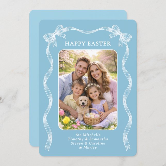 Personalized Family Photo On Robin Egg Blue Easter Julkort (Fram/baksida)