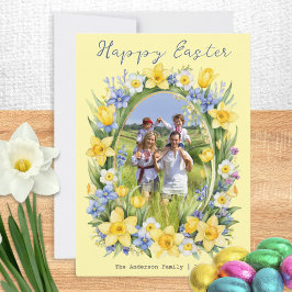 Personalized Family Photo Spring Flowers Easter Julkort