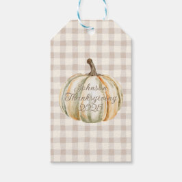 Personalized Family Thanksgiving Neutral Gingham Presentetikett