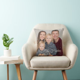 Personalized Family Throw Pillow – Photo & Name Kudde