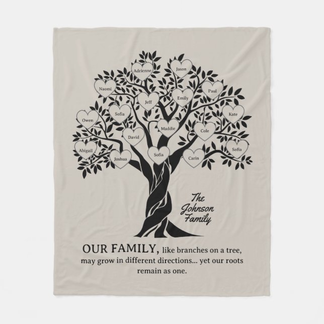 Personalized Family Tree Black And Tan Fleecefilt (Framsidan)