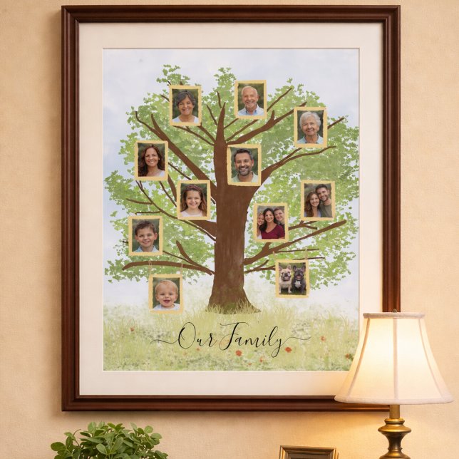Personalized Family Tree With Photos Poster (Custom family tree with editable pictures)