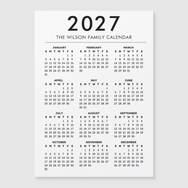 Personalized Family Wall Calendar 2027 (Framsida)