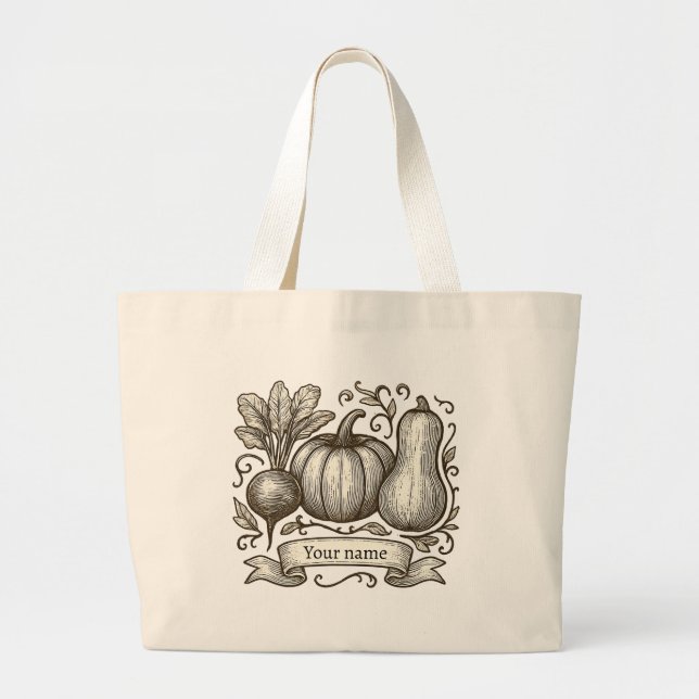 Personalized Farmhouse Autumn Vegetables Drawing Jumbo Tygkasse (Framsidan)