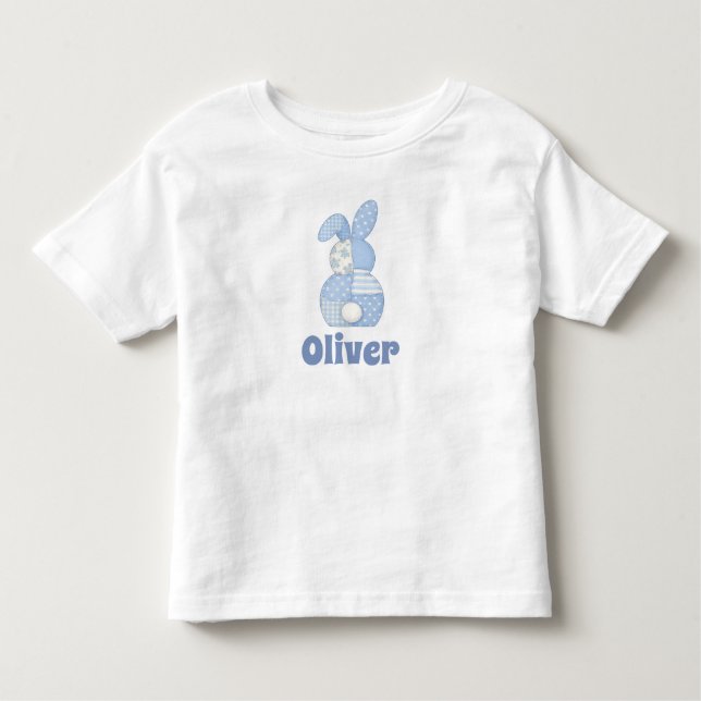 Personalized Faux Patchwork Bunny with Custom Name T Shirt (Framsida)