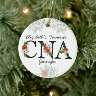 Personalized Favorite CNA Red Floral Christmas Julgransprydnad Keramik