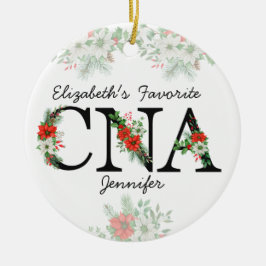 Personalized Favorite CNA Red Floral Christmas Julgransprydnad Keramik