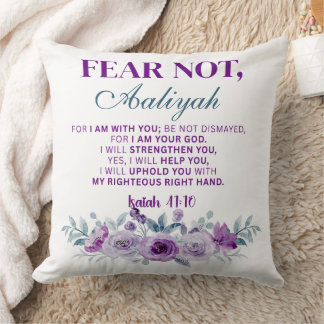 Personalized Fear Not Isaiah 41:10 Purple Floral Kudde