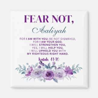 Personalized Fear Not Isaiah 41:10 Purple Floral Magnet