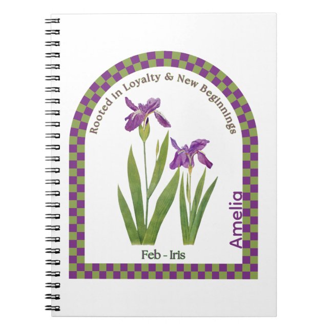 Personalized February Birth Month Flower Notebook Anteckningsbok (Framsidan)