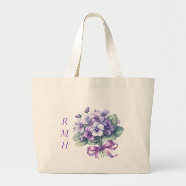 Personalized February Violet Tote Bag Jumbo Tygkasse (Framsidan)