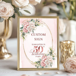 Personalized Feminine Rose Gold 50th Birthday Sign Poster